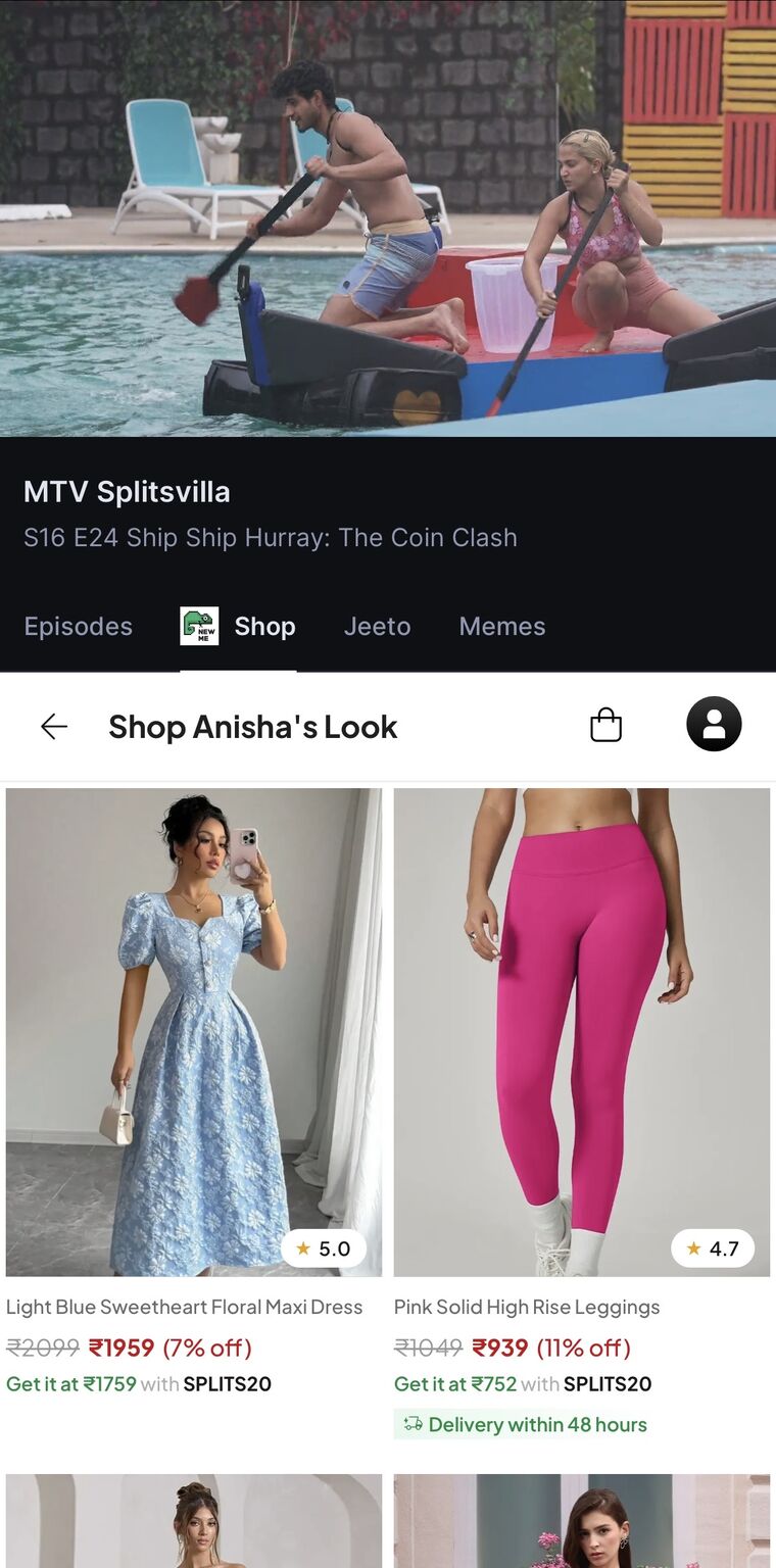 JioHotstar Shop the Look feature — MTV Splitsvilla in-stream shopping with NEWME